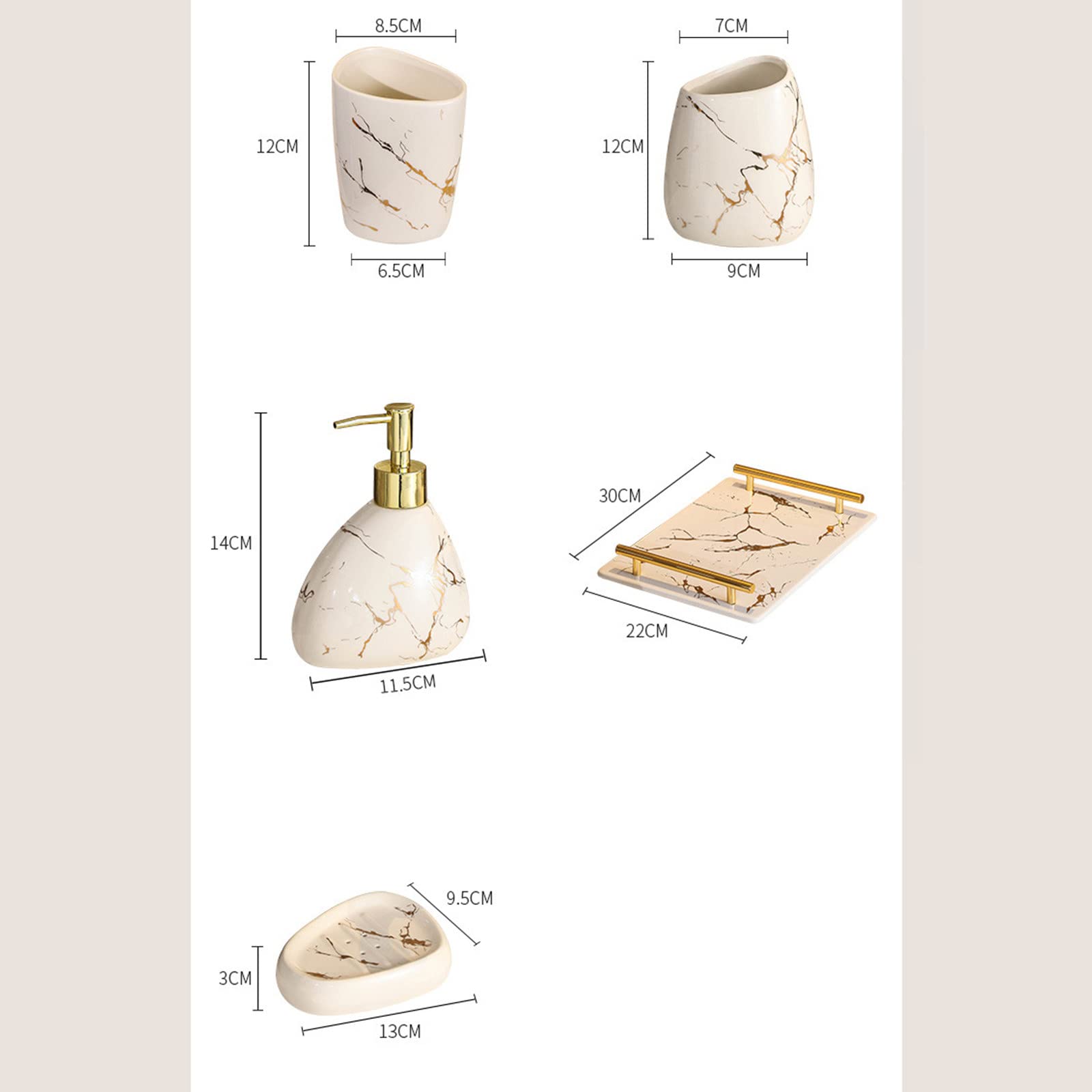 Juegos de Accesorios de baño, Acesorios Cuartos de Baño 5 Piezas para Dispensador Jabon Baño, Jabonera Baño, Porta Cepillo de Dientes Dosificador Jabon Baño Gel de Ducha Cerámica Blanco