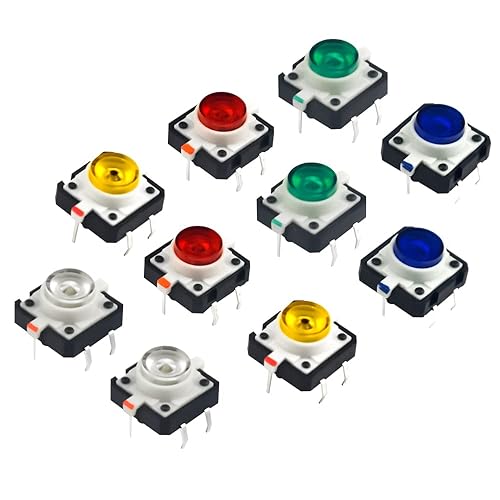 Miniatura 1 de XINGYHENG Interruptor de botón táctil momentáneo 10P 4 Pin Interruptores de botones táctiles con rojo claro, amarillo, azul, verde, blanco, 0.472