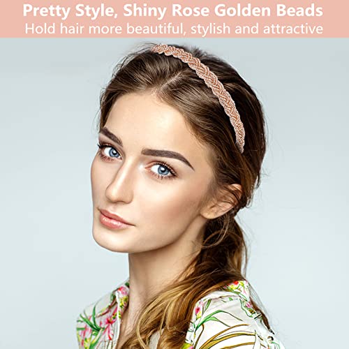 Crystal Hair Band For Women Silver White Pearl Headbands Fashion Hair Band Girls Jewelry Rhinestone Hoop Clips Metal Beaded Hairband Beauty Care Elegant Bling Headwear Accessory Wedding Bride (Golden) #TOP1