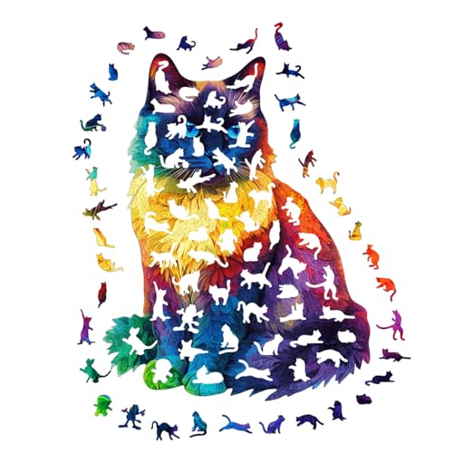 Puzzle de gato de madera para combatir el aburrimiento en interiores con arte