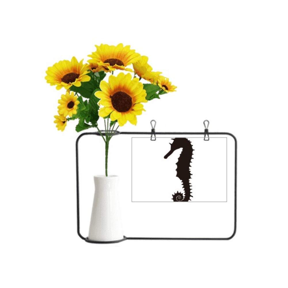 Vase de tournesols artificiels et carte cadeau hippocampe noir motif marine