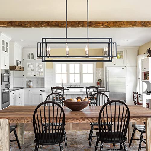 Wjshome Silver Farmhouse Kitchen Island Lighting Modern Linear Chandelier Industrial Dining Room Rectangular Light Fixtures For Living Room Foyer Bar (Silver, 8-Light) #TOP7