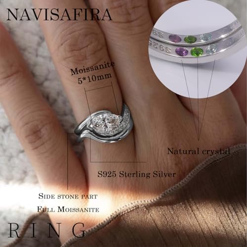 2-PC Marquise Cut Moissanite Ring Set | S925 Sterling Silver 1CT Wedding Jewelry, Single Side Pavé & Twisted Band, Non-Tarnish Hypoallergenic Bridal Rings for Women2