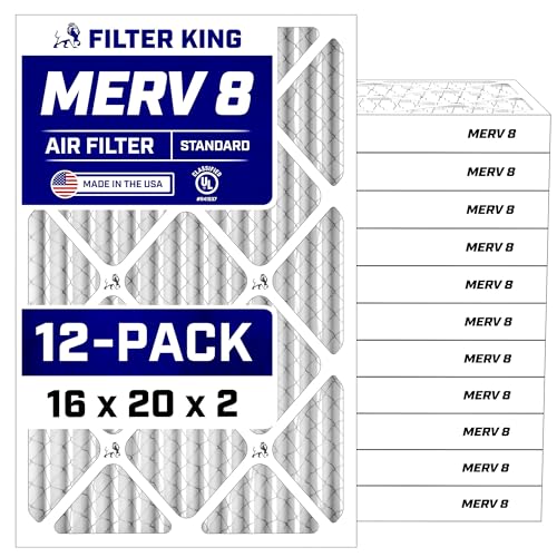 Filter King 16x20x2 Air Filter (MERV 8) (12-Pack) Dust & Allergy Control AC Furnace Filters MADE IN USA HVAC Pleated Electrostatic (Actual Size: 15.5 x 19.5 x 1.75)