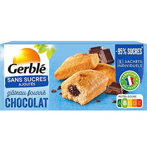 GERBLÉ – Gâteau Fourré Chocolat – Sans Sucres Ajoutés – Cacao Durable – Sans Huile de Palme – Nutri-Score B – 5 Sachets Individuels – 150 g