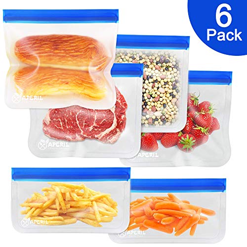 APERIL Bolsas Reutilizables para Almacenamiento de Alimentos, Bolsas de sándwich Congelador, Extra Grueso Sello de Cierre hermético Doble | Almacenaje, Almuerzo, Viaje (Conjunto de 6)