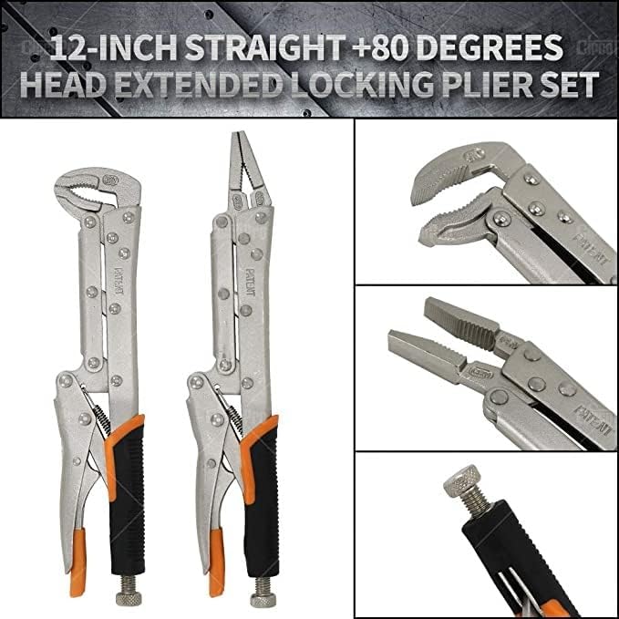 Miniatura 4 de Xiao & Dao Pro Juego de alicates de bloqueo extendidos con mordazas rectas de 12 pulgadas y mordazas de 80 grados, juego de alicates de punta de