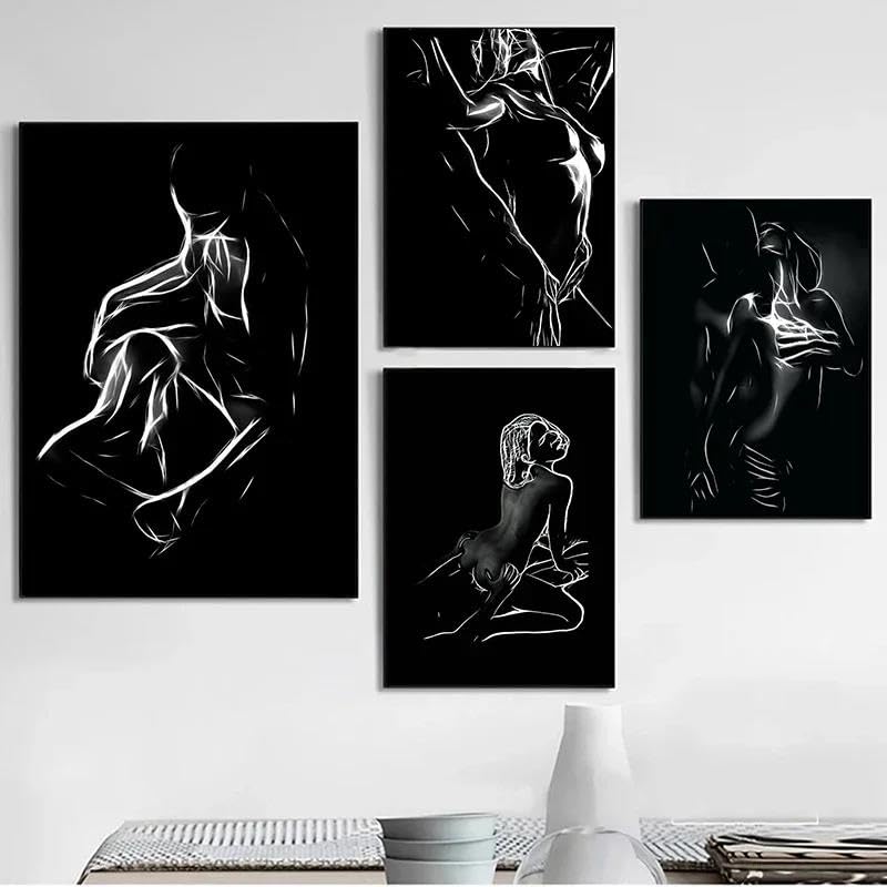 Toile de peinture en noir et blanc pour Couple,corps...