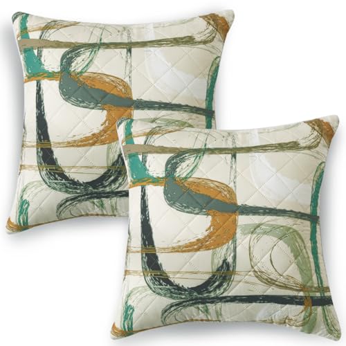 Image of HOKIPO 'Elira Series' Printed Quilted Cushion Cover for Sofa 22x22 Inches, Set of 2, Parchement Beige Abstract Art (AR-6232-C6*2)