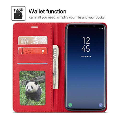 Eyzutak Premium Pu Leather Flip Folio Case For Samsung Galaxy S8, Protective Case With Kickstand Card Slot Magnetic Closure Shockproof Wallet Cover For Samsung Galaxy S8 - Red #TOP2