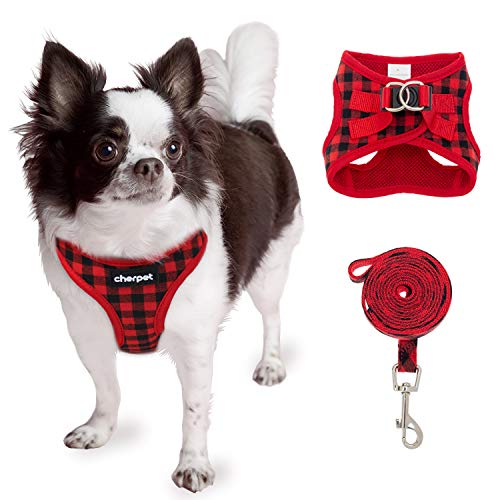 Puppy-Harness-and-Leash-Set-Plaid-Cute-Adjustable-Small-Dog-Fulll-Body-Vest-Escape-Proof-Safety-No-Pull-Halter-Mesh-Breathable-Soft-for-Walking-OutdoorComfort-Fit-Kittens-Small-Animals