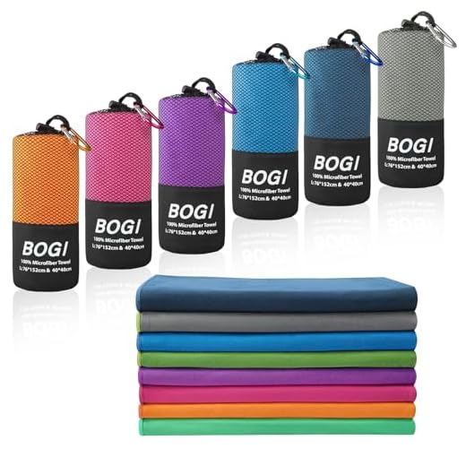 BOGI Microfiber Travel Sports Towel-(S:16''x32'',2Pcs)-Dry Fast Soft Lightweight Absorbent&Ultra Compact-Perfect for Camping Gym Beach Bath Yoga Backpacking Fitness +Gift Bag&Carabiner(S:Grey)