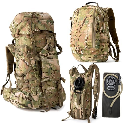 MT Military Army Large Rucksack with Detacheable Assault Backpack Hydration Pack Shoulder Straps and Waist Belt Metal Frame
