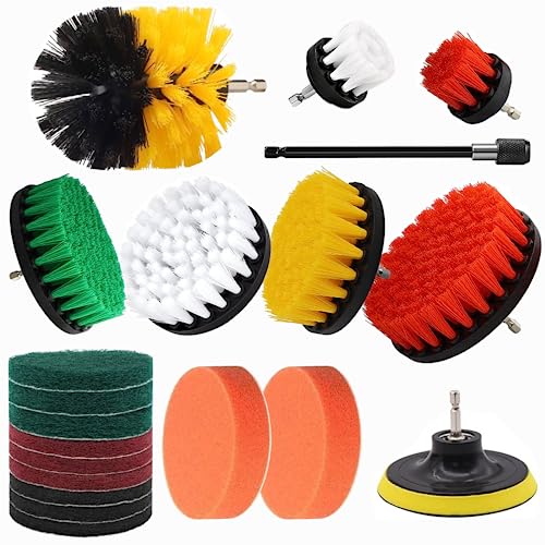 Drill Brush for Cleaning, 20Pcs Drill Brushes Set, Power Scrubber Attachment Kit for cleaning Bathroom, Kitchen, Sink, Tub, Floor/Wall Tile, Grill, Boat/Car wheel all Surfaces, Fits Most Drills