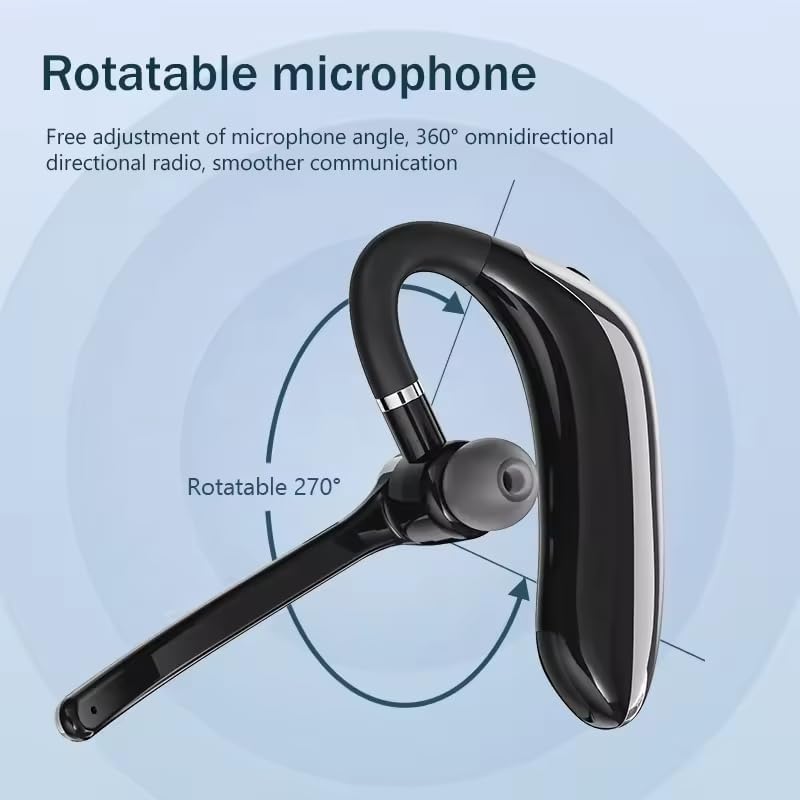 Silver Single Ear Bluetooth Headset with Mic, Bluetooth 5.3, ENC Noise Cancelling, 15H Battery, Rotatable Mic, LED Display, Type-C for Office Driving Gym