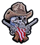 Leather Supreme Medium American Cowboy Skull Guns Embroidered Biker Patch- Brown-Medium