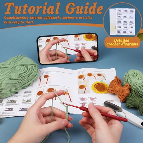 ENCHOL Beginner Crochet Kit, Sunflower Phone Bag Crochet Kit - Image 4