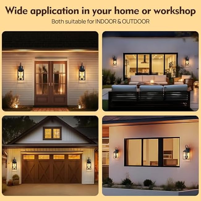 18.9 Black Dusk to Dawn Outdoor Lighting, 2-Light Industrial Porch Light with Clear Glass, Waterproof Farmhouse Outside Light Fixture Wall Mount for Porch, Patio, Garage (1 Pack)