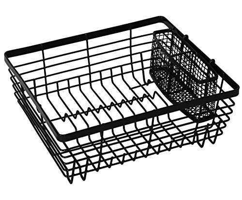 TQVAI Kitchen Dish Drying Rack with Full-Mesh Silverware Basket Holder, Black