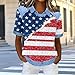 Women 4th of July T-Shirt American Flag Waffle Denim Shirts Stars Stripes Short Sleeve Independence Day Tee Tops