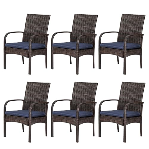 Image of Outdoor Wicker Rattan Chairs Patio Furniture Sets with Cushions, 350lbs Capacity, All-Weather Rattan Sofa Set for Garden, Porch, Backyard, 6PCS, Brown