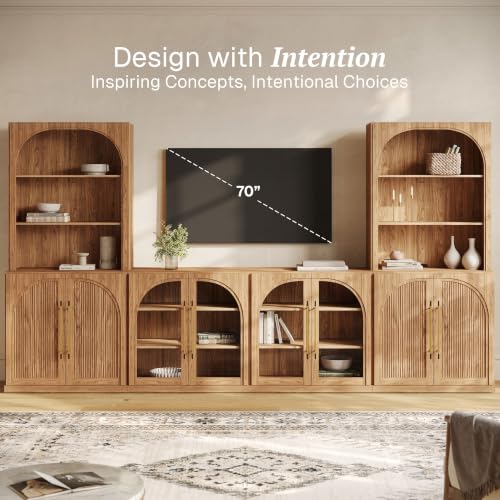 Image of BELLEZE Jagger 130 inch Wall Unit 5-Piece Modular TV Stand - Camel