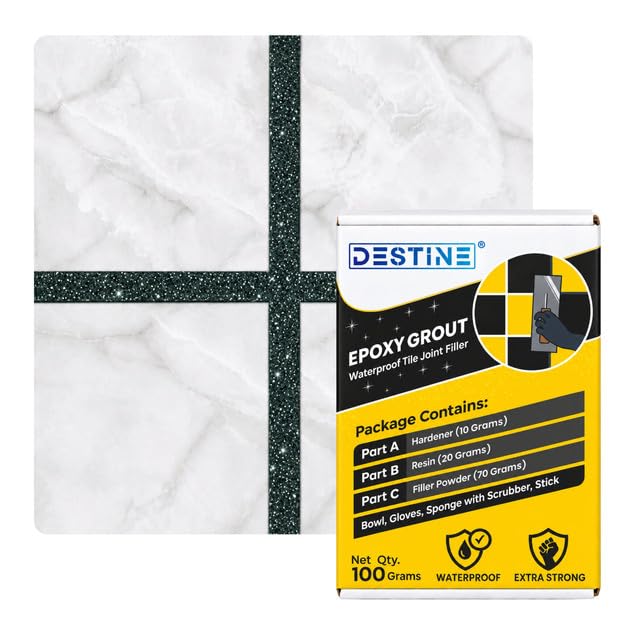 Image of DESTINE Epoxy Grout for Tiles (110 Colours)(100 g), Waterproof Joint Filler, Crack Filler, Tiles Gap Filler, Stain Free, Acid & Chemical Resistance Epoxy Grout (Dark Grey [Silver Glitter])
