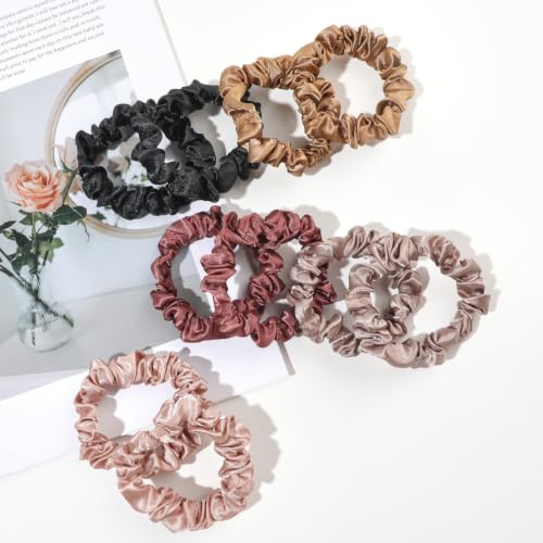 Image of Silk Hair Ties Satin Scrunchies - Small Mini Scrunchy for Women Thick Hair Accessories Cute Soft No Slip Hair Elastics Ponytail Holder for Curly Hair No Damage Hairties Gift for Girls