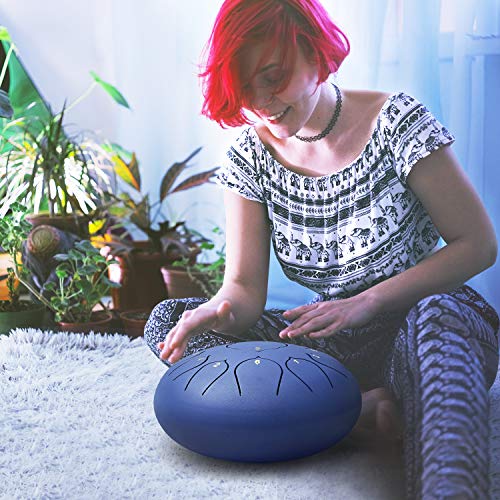 13 Notes 12 Inches Lotus Steel Tongue Drum Percussion Instrument Hand Pan Drum with Free Padded Travel Bag & Mallets - Thumbnail 2