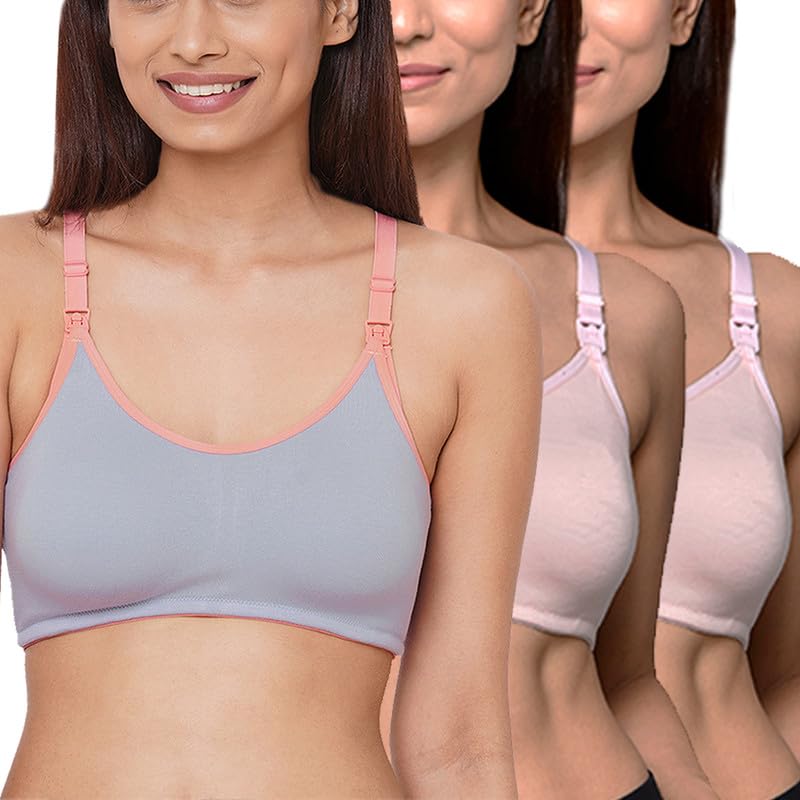 Image of Inner Sense Organic Cotton Bamboo Nursing Bra for Women I Non Padded Feeding Bra with Keyhole Back Design I Wire Free Maternity Innerwear with Full Coverage