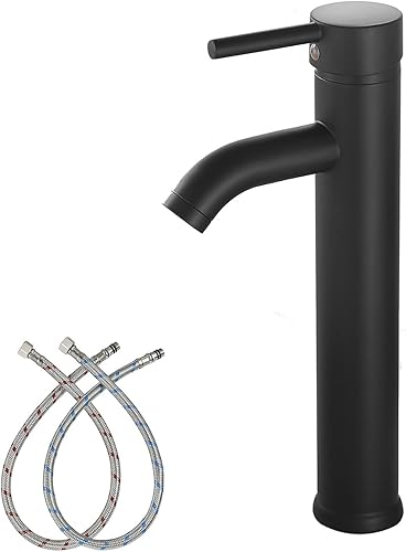 Grifo de lavabo para baño, color negro mate, una sola manija, un agujero, grifo para fregadero, cuerpo alto, rústico, alto, montaje en cubierta