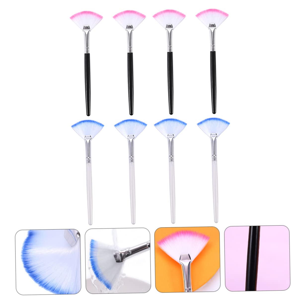 FOYTOKI 8Pcs Long Handle Fan Shaped Facial Mask Brush Ergonomic Makeup Tools for Skincare DIY Masks Soft Bristles for Smooth Application for Face Eye Masks