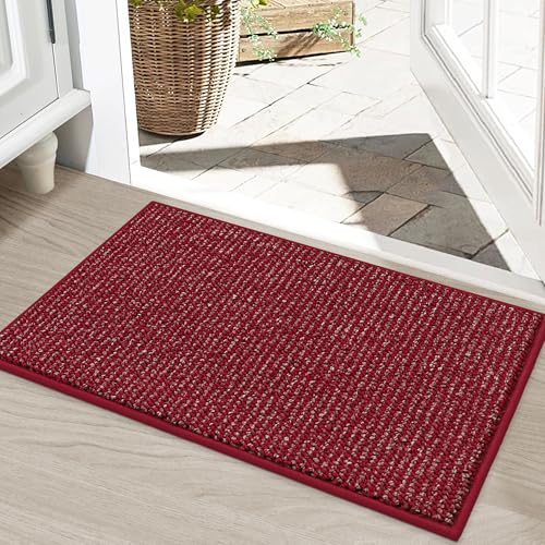 Image of BEQHAUSE Dirt Trapper Door Mat 20 inch x 32 inch, Non-Slip Washable Doormats Entrance Mat, Dirt Resistant and Absorbent Welcome Mat, Low Profile Floor Mats for Front Back Door and Entryway, Red