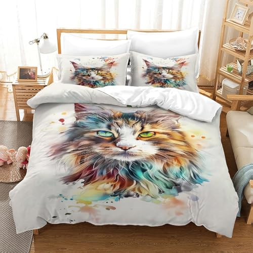 Housse de couette chat multicolore pour chambre enfant et lit simple ado