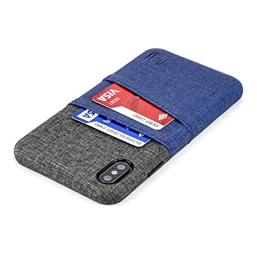 Dockem Luxe M2 Funda Cartera para iPhone XS MAX: Funda Tarjetero Slim con Placa de Metal Integrada para Soporte Magnético: Serie M [Azul Marino y Gris]