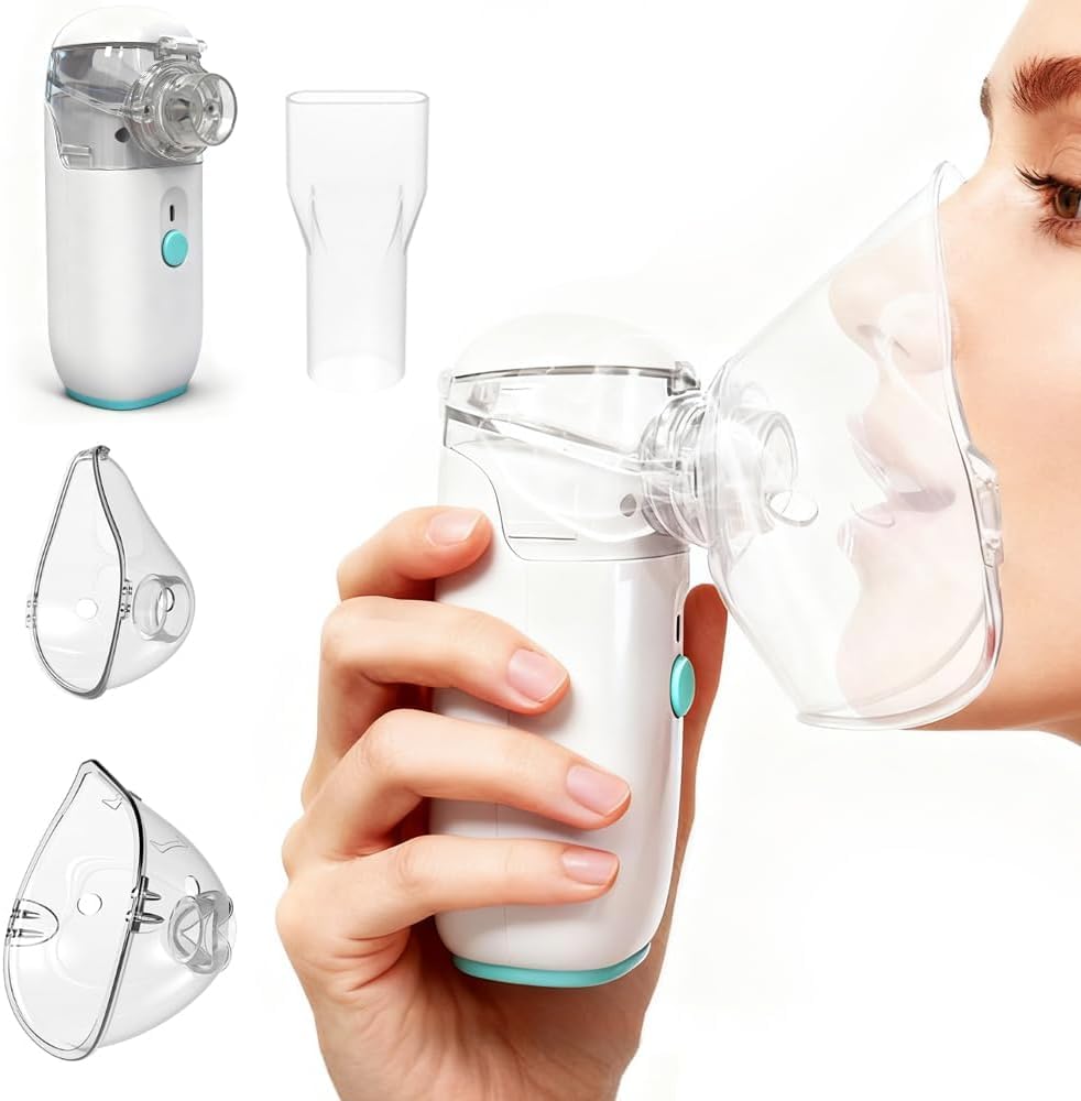 Nebulizador Portátil Silencioso Recargable, Atomización Eficiente, con 2 Máscaras y 1 Boquilla, para Adultos y Niños, Verde