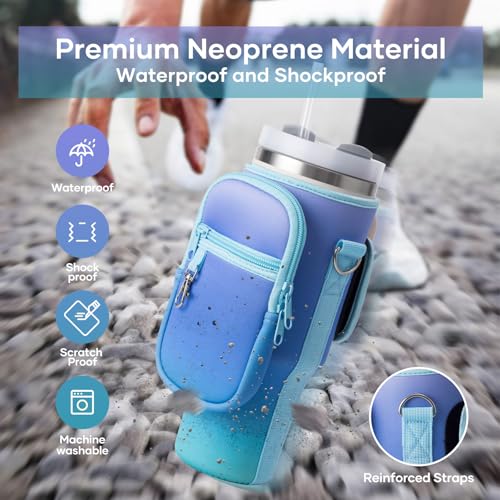 Image of linmaya Water Bottle Carrier Bag with Phone Pocket for Stanley Cup 40 /30oz,Insulated Neoprene Water Bottle Holder Cross-boday Bag with Adjustable Shoulder & Handheld Strap Stanley Cup Accessories