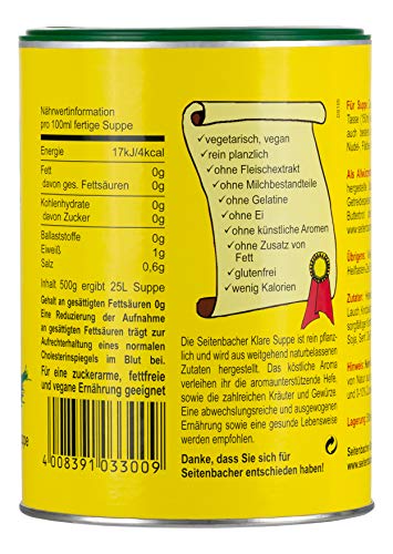 Seitenbacher Klare Suppe I Gemüsebrühe I der Allrounder I ohne Fett I ergiebig I vegan I glutenfrei I lactosefrei I 2er Pack (2x 500 g) – Bild 4