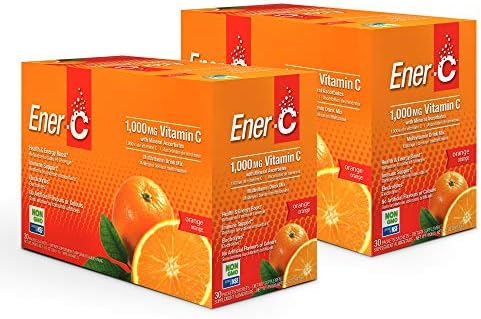 Ener-C Orange Multivitamin Drink Mix, 1000mg Vitamin C, Non-GMO, Vegan, Real Fruit Juice Powders, Natural Immunity Support, Electrolytes, Gluten Free, 30 Count (Pack of 2)