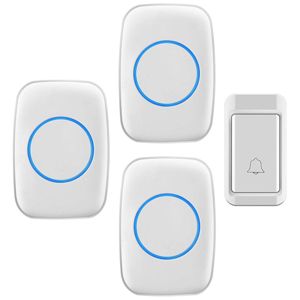 Timbre Inalámbrico, Impermeable De Largo Alcance Autoalimentada Timbre Inalámbrico Timbre De Puerta, 38 Timbre 3 Volumen Negro, (1 Timbre Botón Y 3 Receptores),Blanco