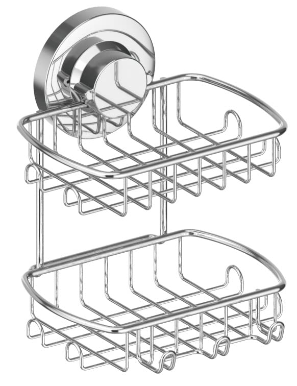 Soap Dish for Shower Suction Cup Powerful Vacuum System Rustproof 304 Stainless Steel Basket Sponges Holder with Razor