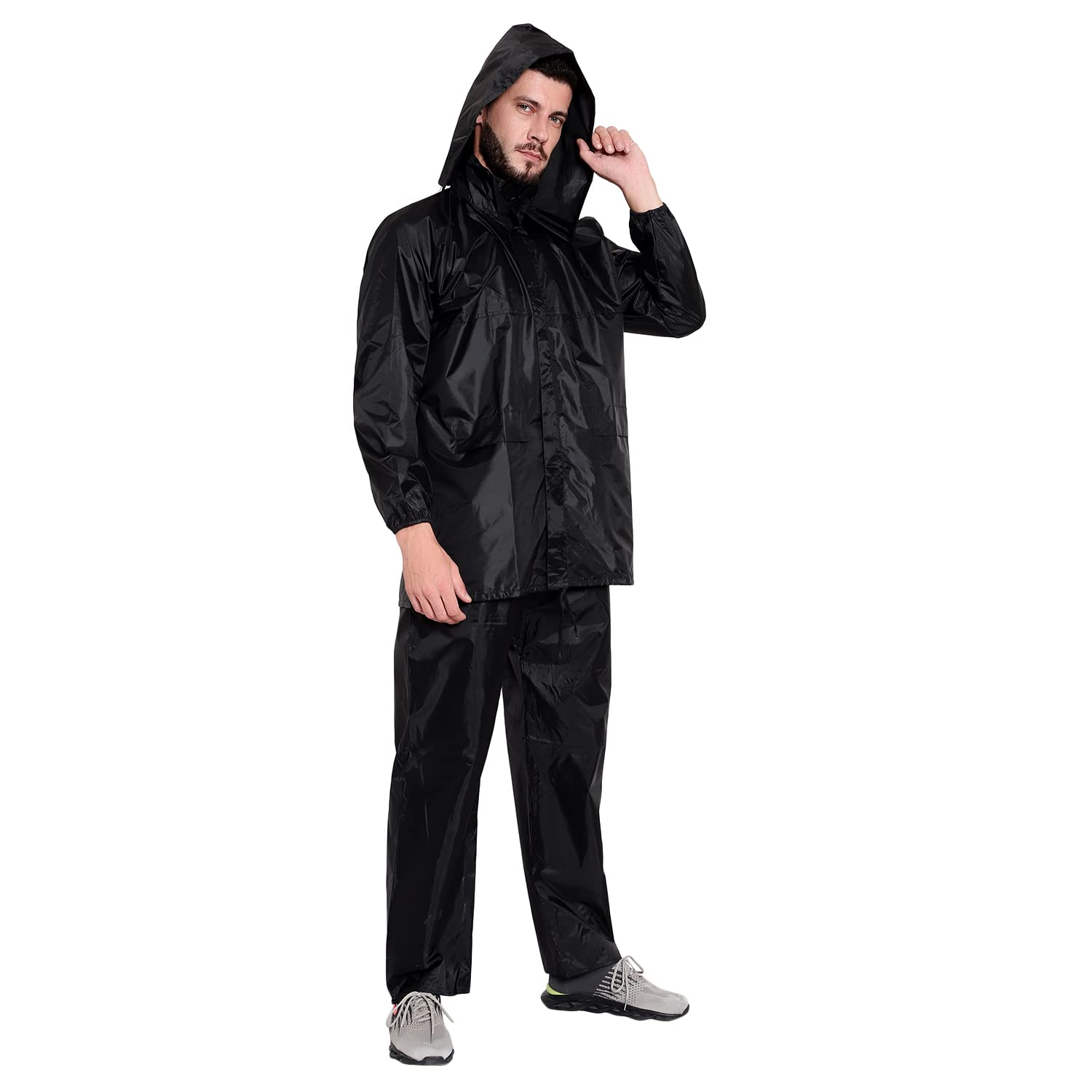 Men Rain coat Waterproof | Rain suit | Overoat with Hoods and Side Pocket, Portable rain Suit for Men Color Black Size XXXL