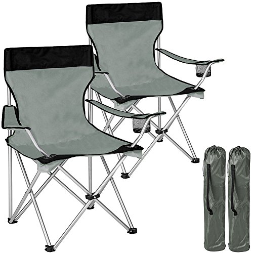 BAKAJI Coppia Sedie Pieghevoli da Campeggio con Borsa Camping Sedia Mare Spiaggia Pesca da Esterno in Acciaio e Poliestere con Vano Porta Bibite e Smartphone (Grigio)