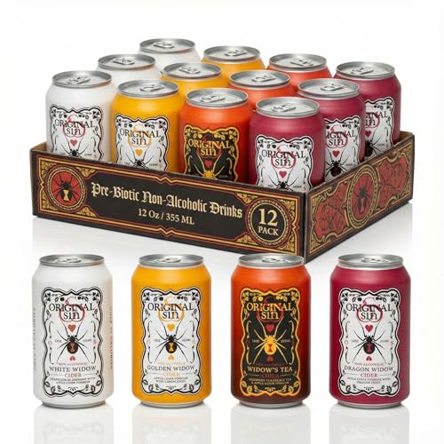 Original Sin Non Alcoholic Cider - Variety PAck | Sparkling Apple Cider Vinegar Drink with 25% Fruit Juice | Sugar Free Non Alcoholic Drinks- 4 Flavours with 3 Cans Each