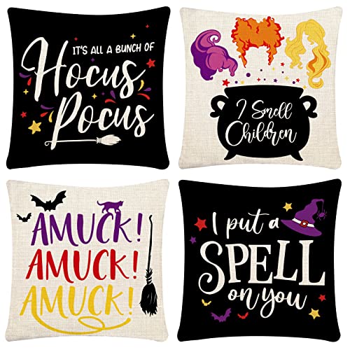 Halloween Pillow Covers 18x18 Set of 4 Halloween Hocus Pocus Pillow Covers Linen Sofa Bed Throw Cushion Cover Decoration Halloween Pillow Covers 18x18 Set of 4 Halloween Hocus Pocus Pillow Covers Linen Sofa Bed Throw Cushion Cover Decoration