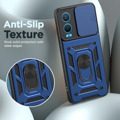Image of Pikkme Back Cover for OnePlus Nord Ce 4 Lite 5G | Sliding Camera Shield with Ring Stand | D10 Full Camera Protection Bumper Case (Blue)
