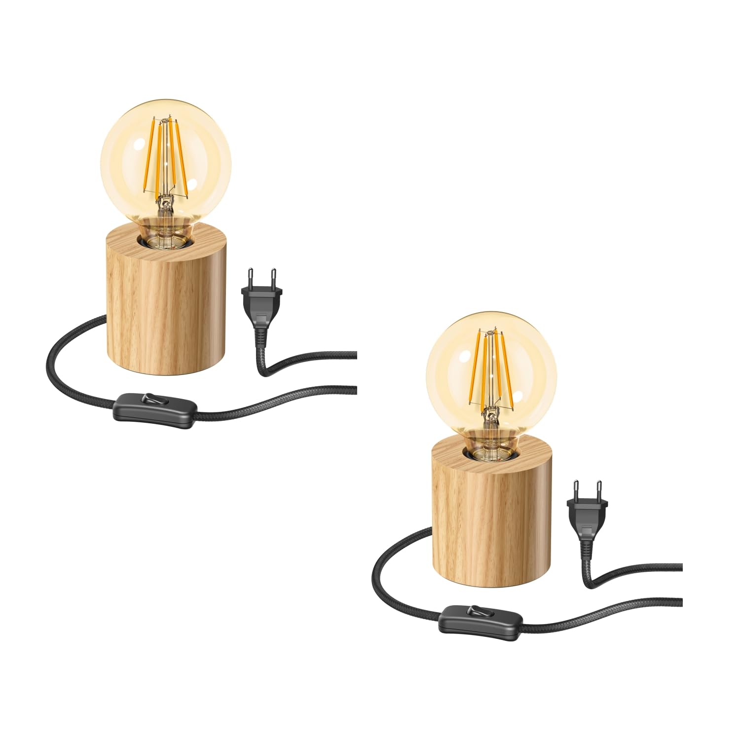 ledscom.de 2x lampa stołowa HITO, lite drewno, okrągła, w tym lampa LED złota maks. 818lm, 3-stopniowe ściemnianie, bardzo ciepła biel