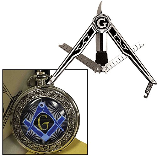 Symbolic Collectible Masonic Pocket Watch & Freemason Folding Compass Knife Symbolic Collectible Masonic Pocket Watch & Freemason Folding Compass Knife