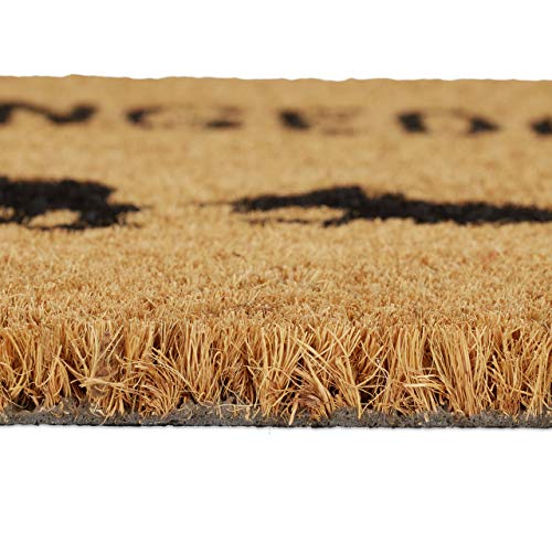 Relaxdays Fußmatte Kokos 'Hereingedackelt', Kokosmatte Hundemotiv, Türmatte Innen & Außen, Türvorleger 40x60 cm, natur, 1 Stück
