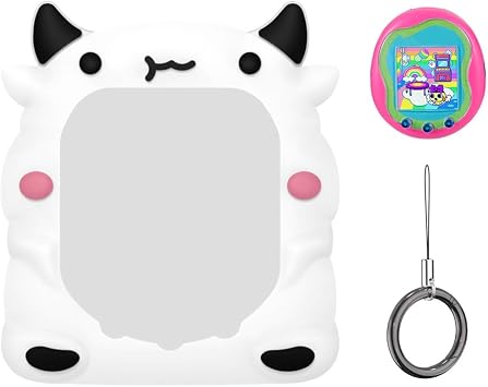 Protective Case for Tamagotchi Uni 2023 Virtual Pet Game Machine, Silicone Sleeve Skin Cover Cartoon Shape Protective Shell with Finger Lanyard White
